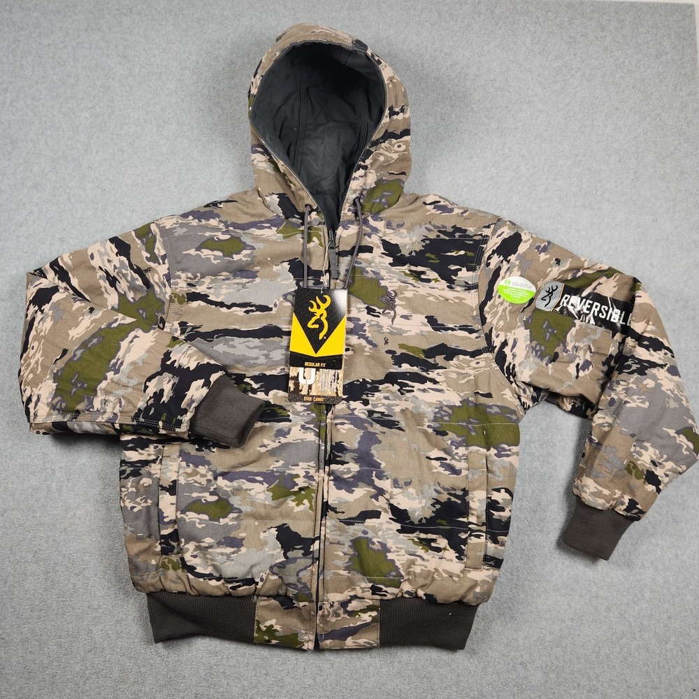 Browning Jacket Small Ovix Camo Reversible‎ Utility Hunting Hooded Silvadur